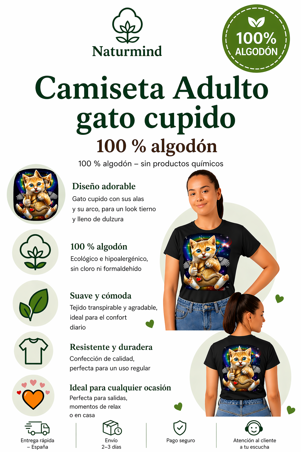 Camiseta Gato Adulto cupidos