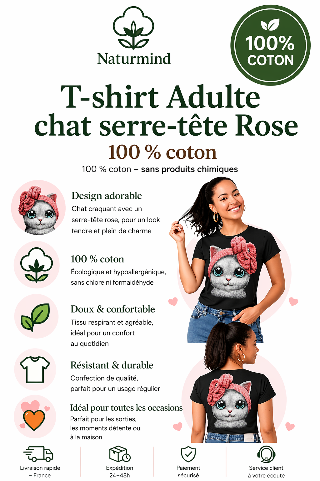 Camiseta de gato adulto con diadema rosa 