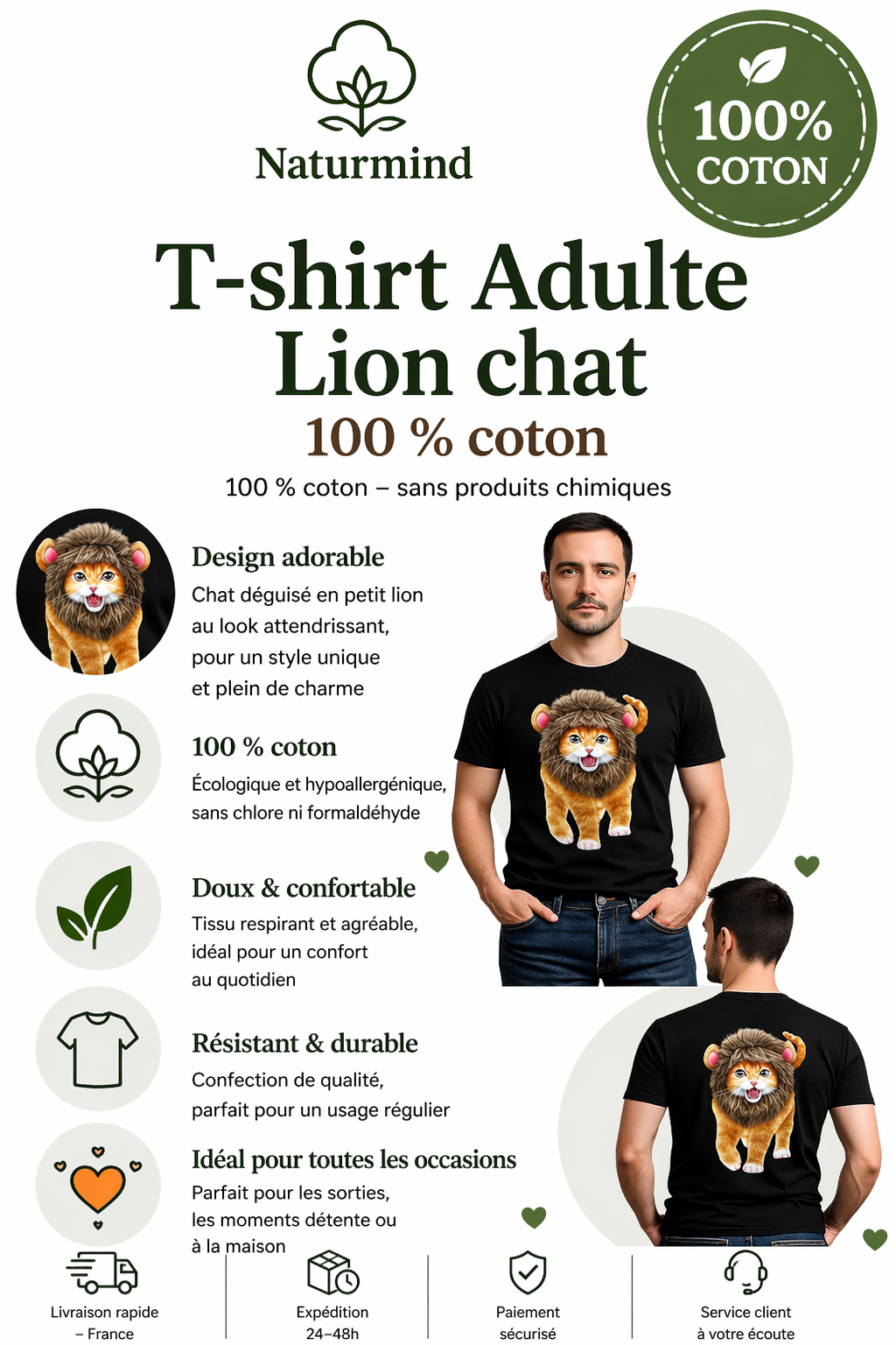 Camiseta de gato león para adulto