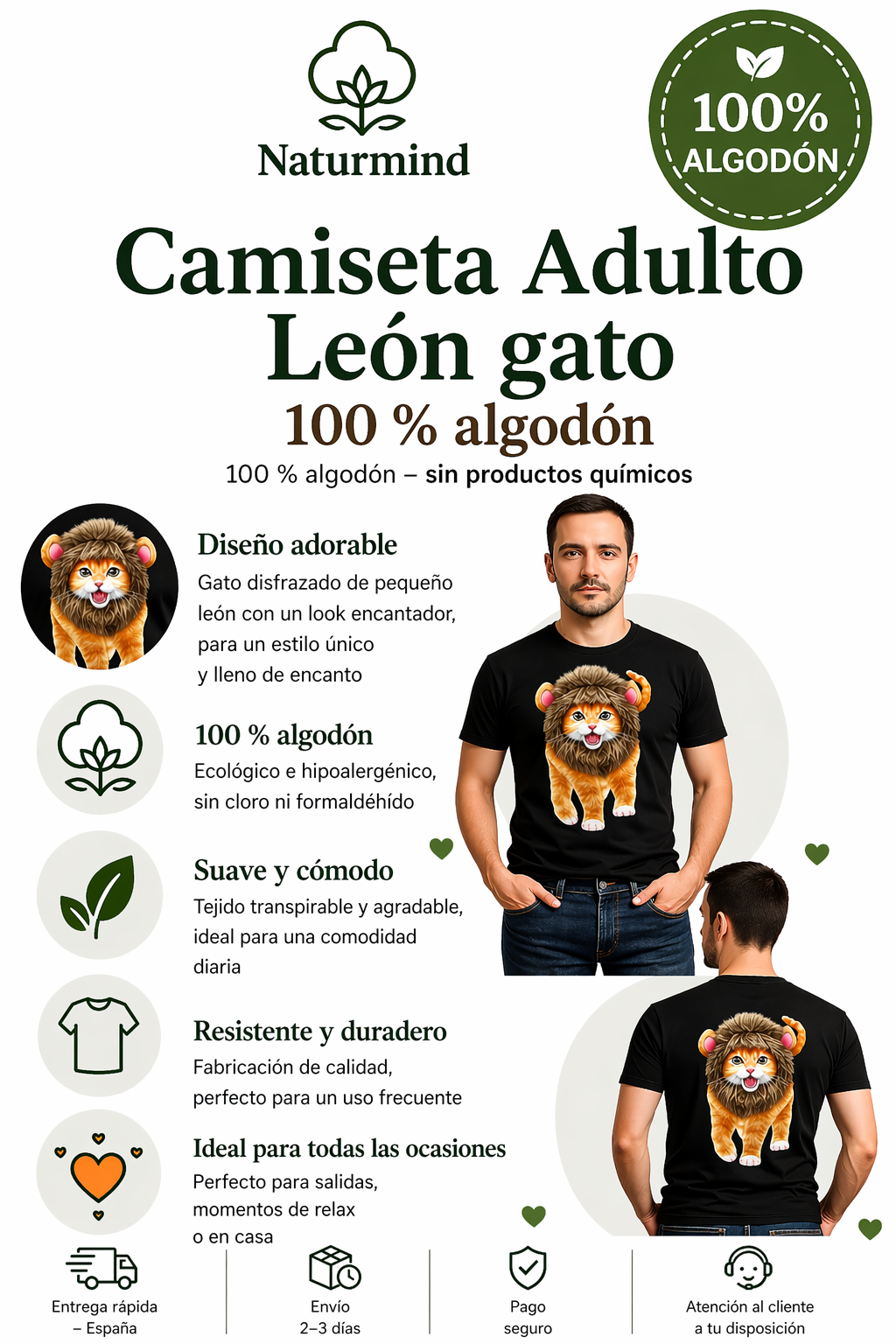 Camiseta de gato león para adulto
