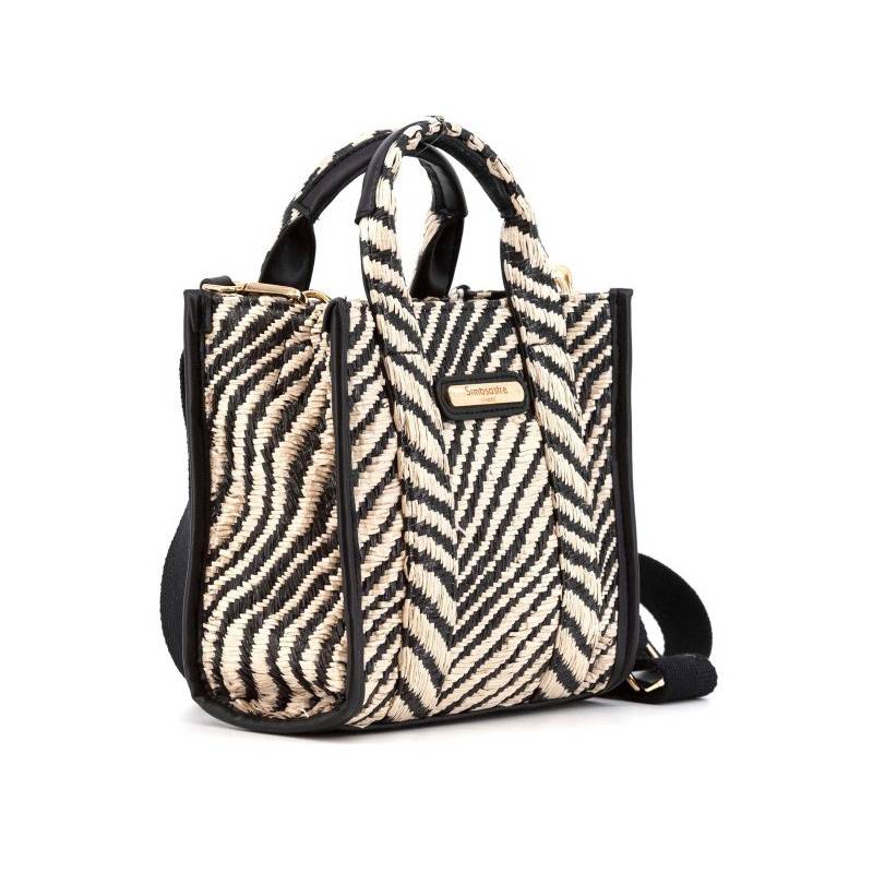 Bolso de mimbre con rayas de cebra