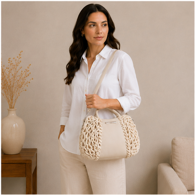 Bolso de mano de cuerda blanca