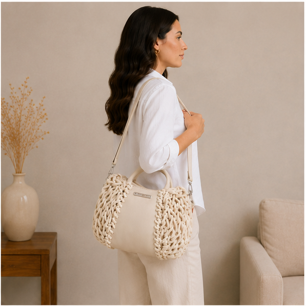 Bolso de mano de cuerda blanca