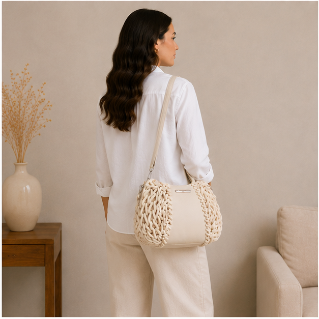 Bolso de mano de cuerda blanca