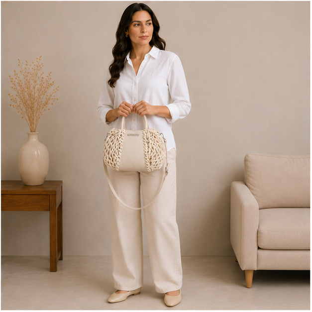 Bolso de mano de cuerda blanca