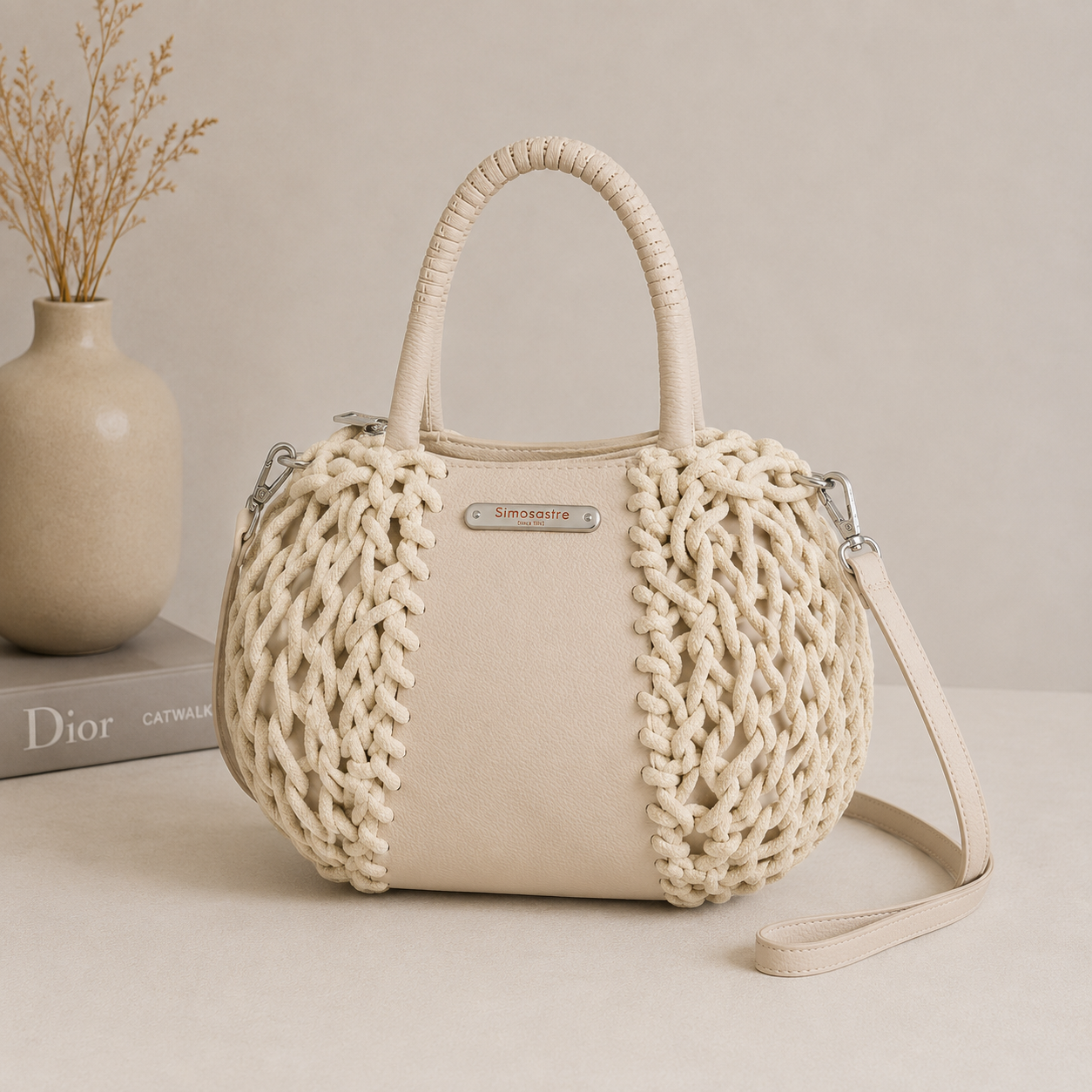 Bolso de mano de cuerda blanca
