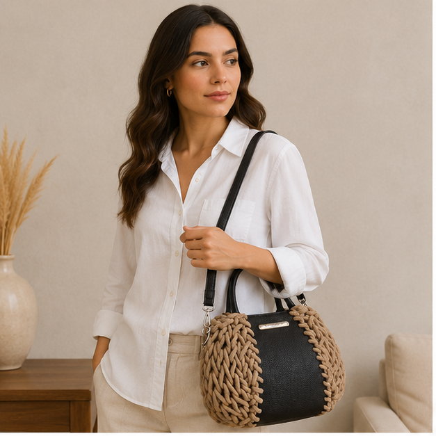 Bolso de cuerda natural y negro