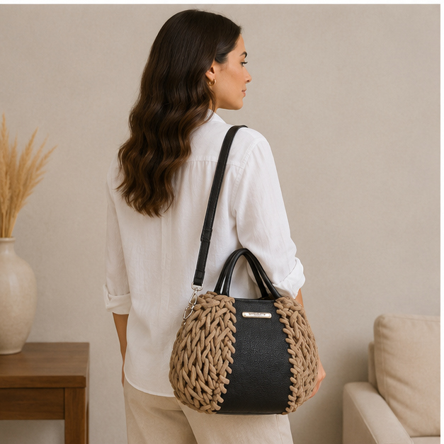 Bolso de cuerda natural y negro