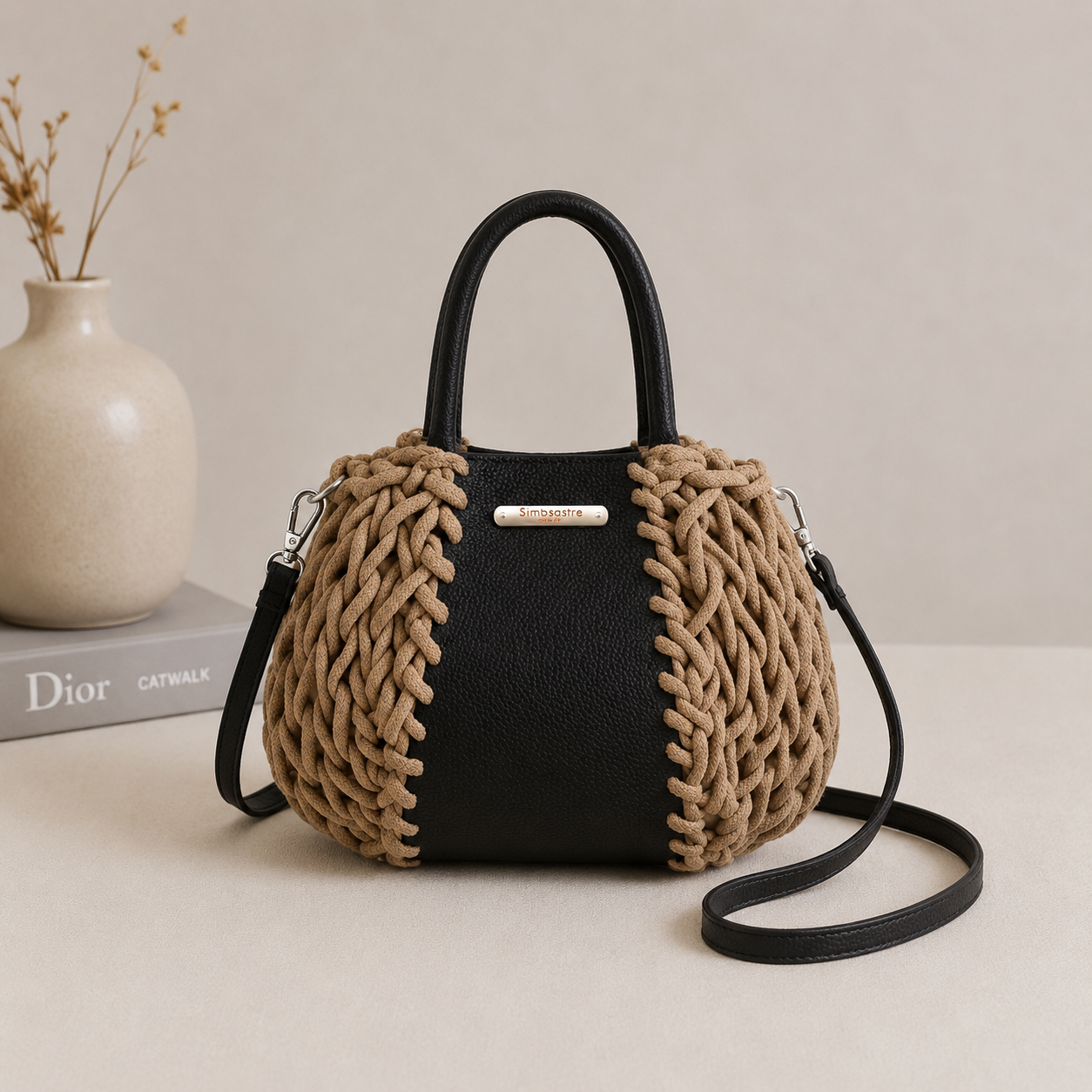 Bolso de cuerda natural y negro