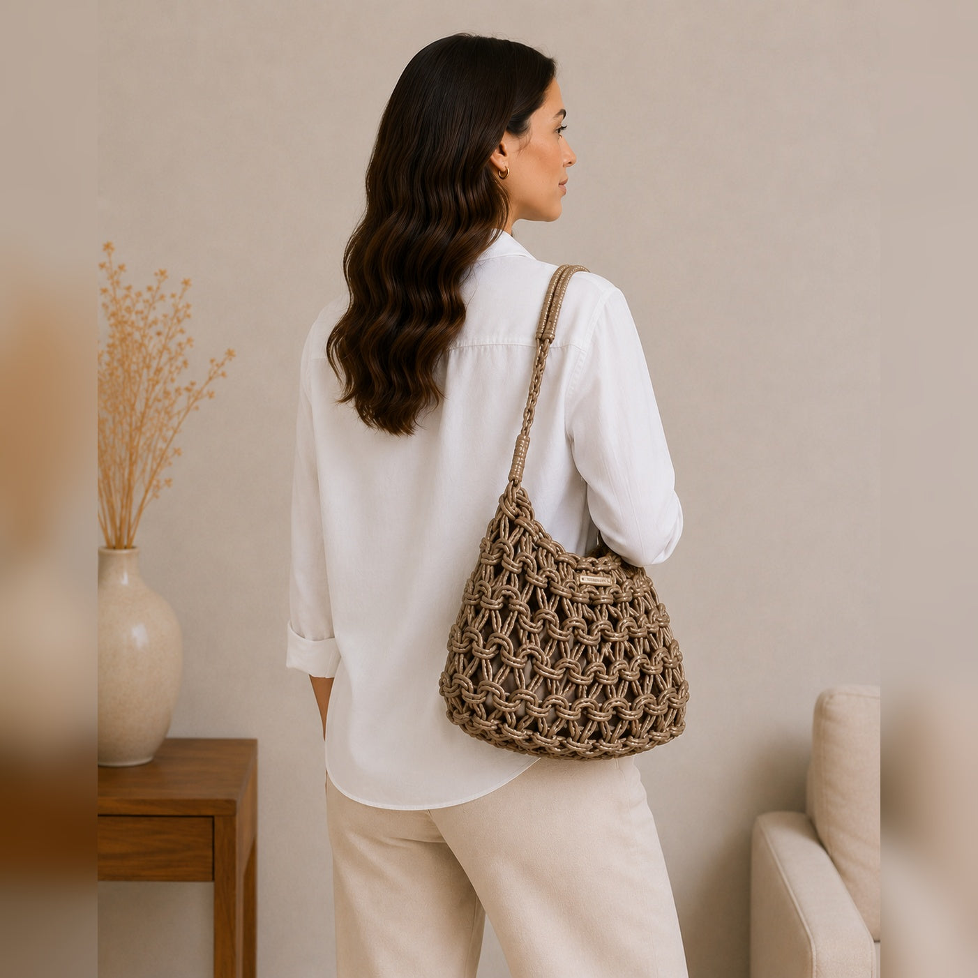 Bolso de mano de cuerda brillante
