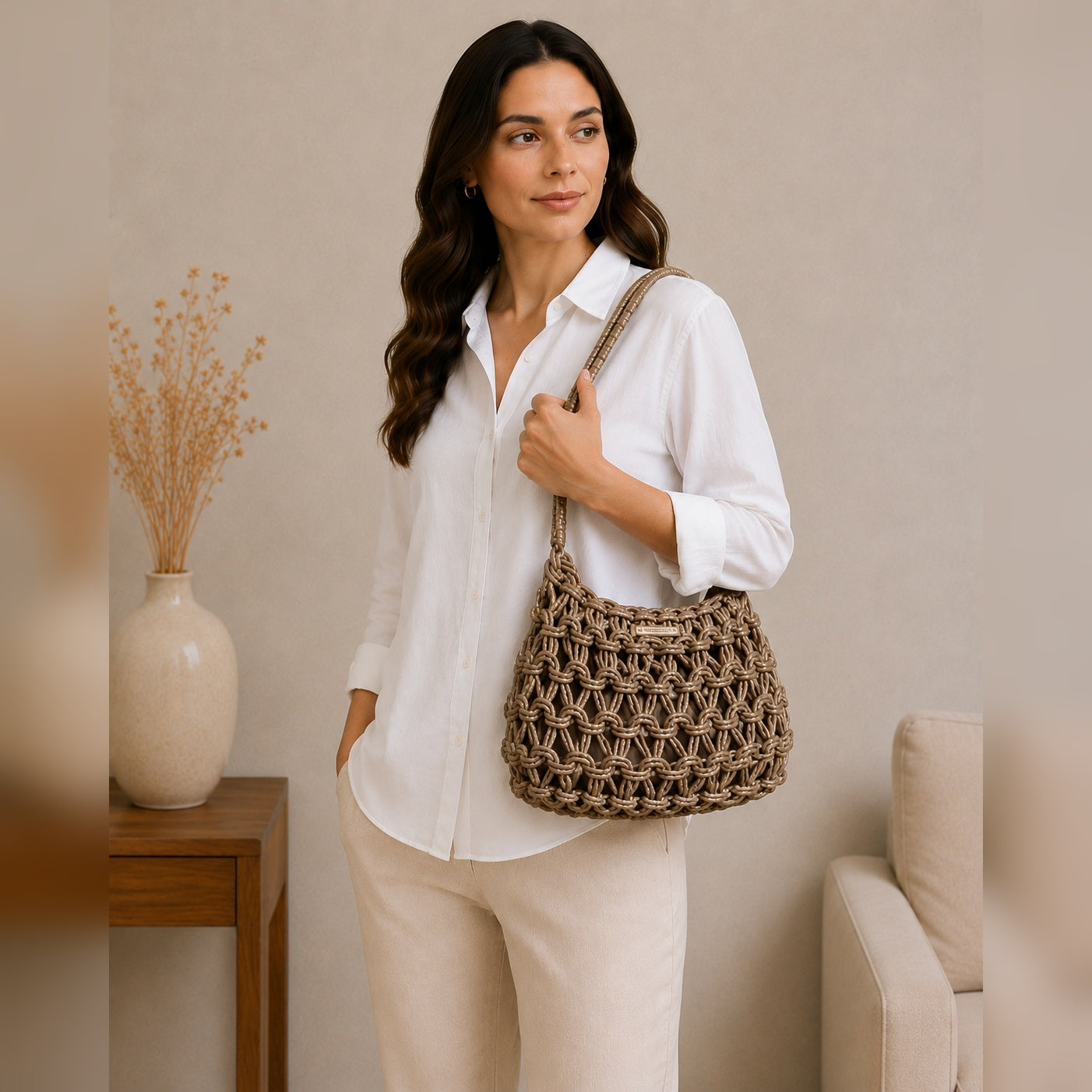 Bolso de mano de cuerda brillante