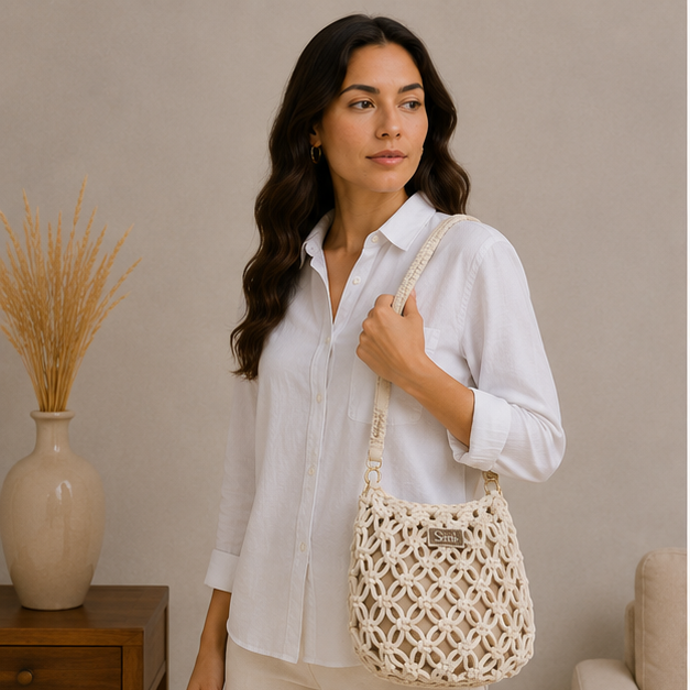 Bolso alargado con cordón color beige