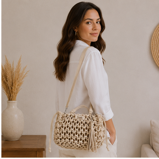 Bolso largo de cuerda blanca
