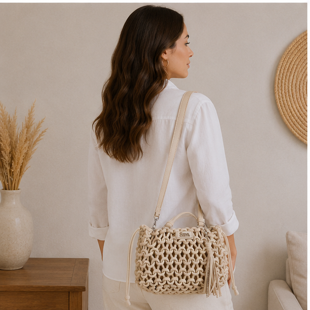 Bolso largo de cuerda blanca