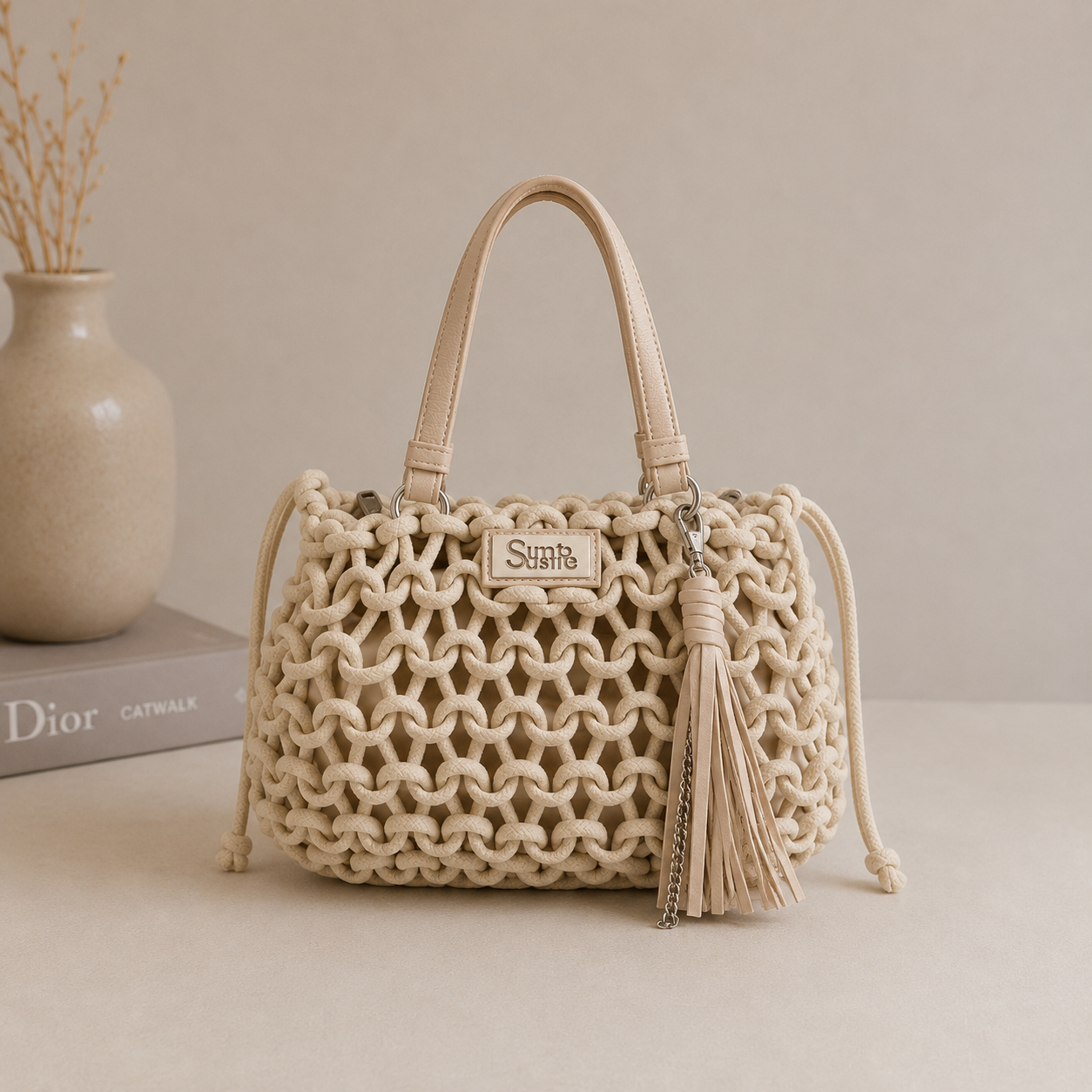 Bolso largo de cuerda blanca