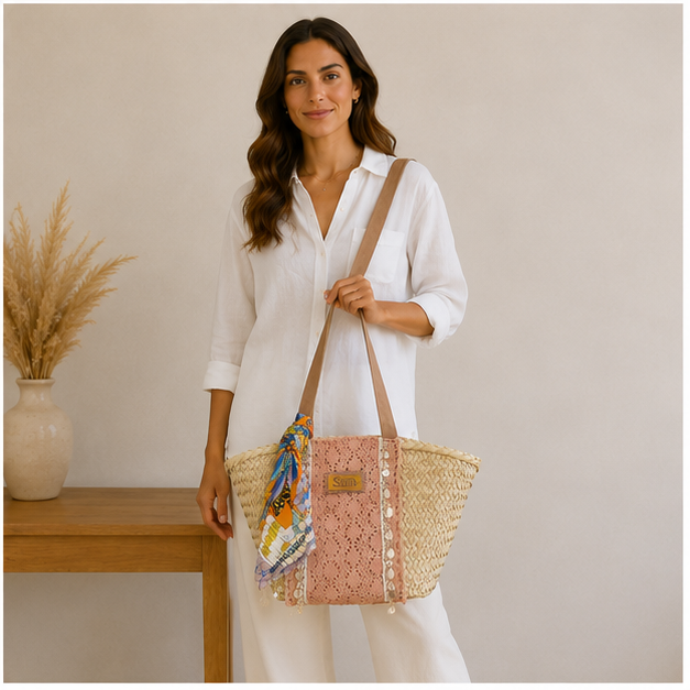 Elegante bolso de mimbre
