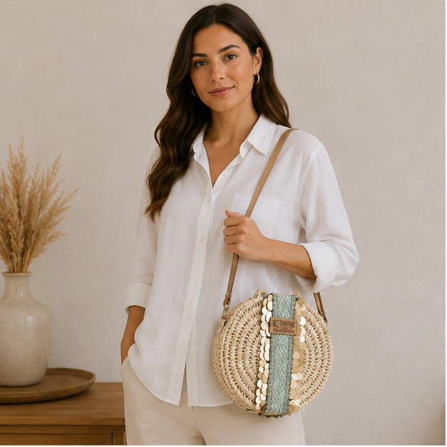 Bolso redondo de mimbre