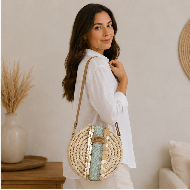Bolso redondo de mimbre