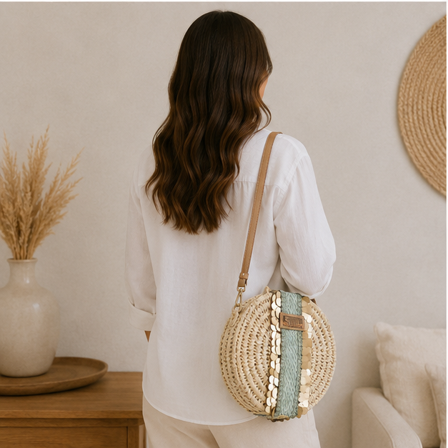 Bolso redondo de mimbre