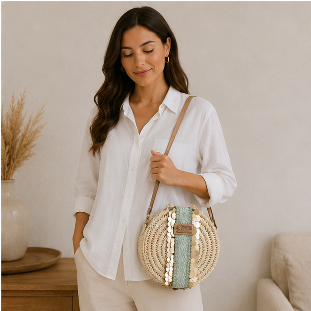 Bolso redondo de mimbre