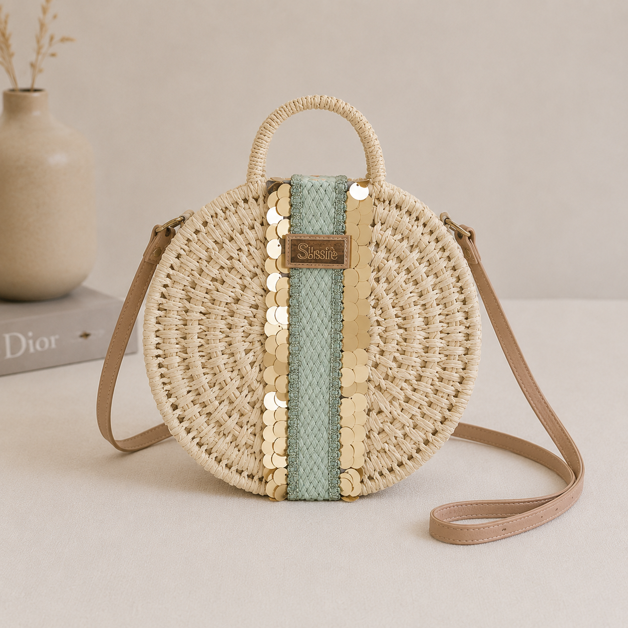 Bolso redondo de mimbre