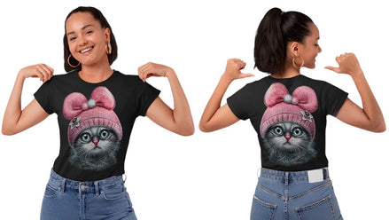 Camiseta de gato adulto con gorro rosa 