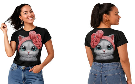 Camiseta de gato adulto con diadema rosa 