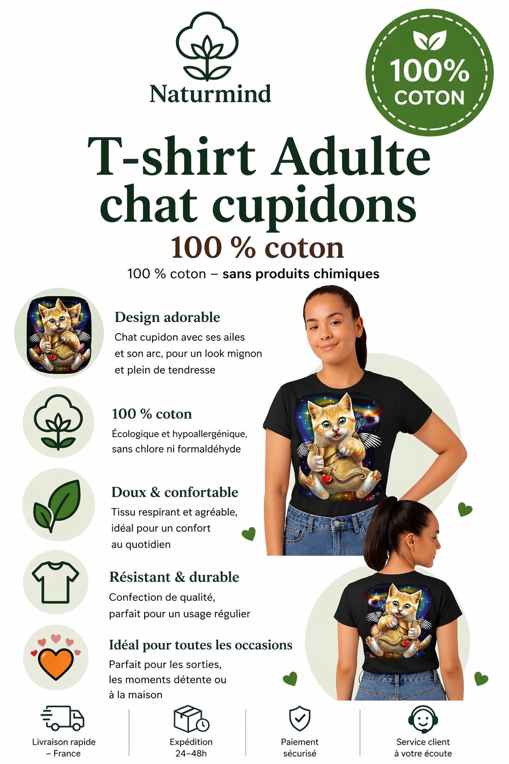 Camiseta de gato Cupido para adultos
