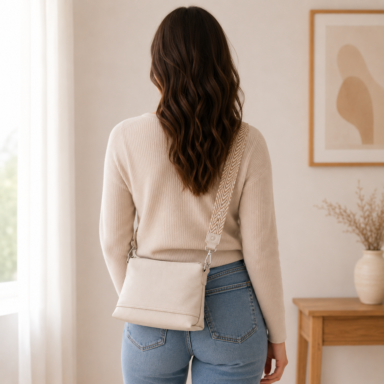 Bolso de piel beige
