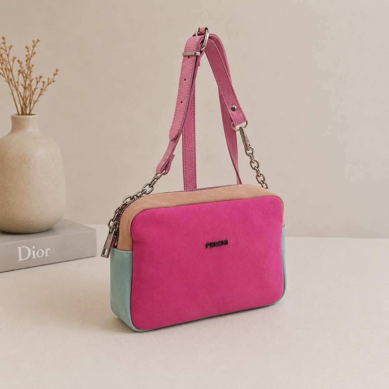 Bolso de piel rosa fucsia