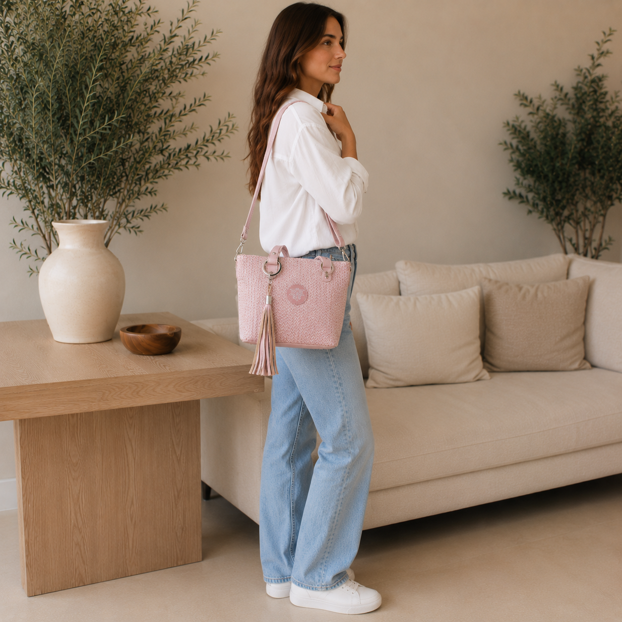Bolso de hombro rosa