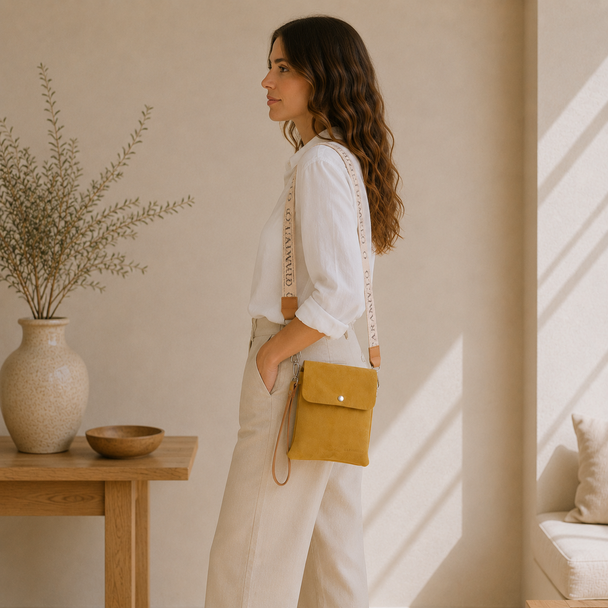 cartera de cuero amarilla