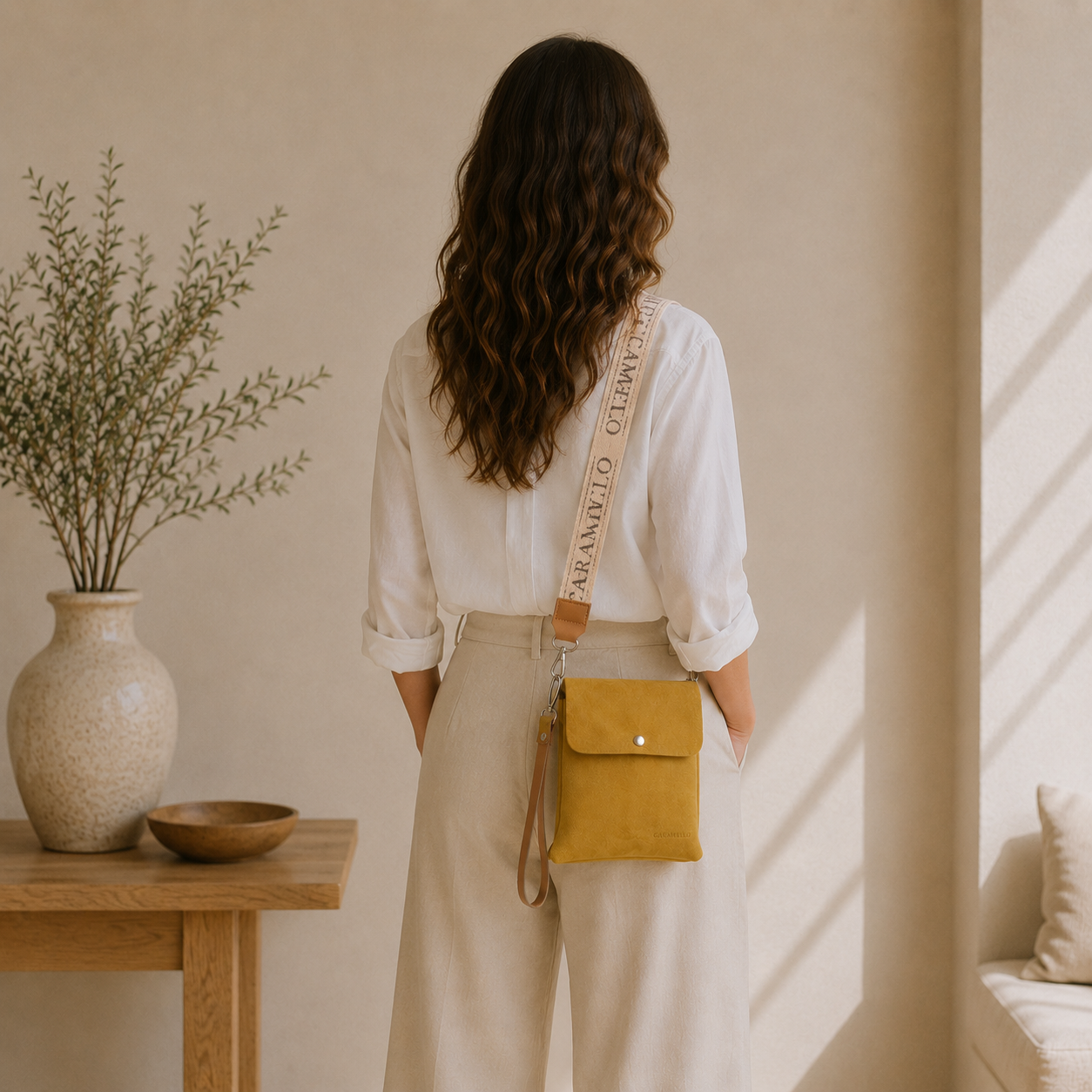 cartera de cuero amarilla