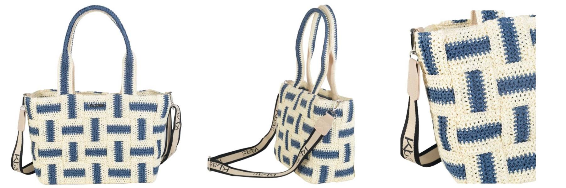 Bolso de hombro azul y natural