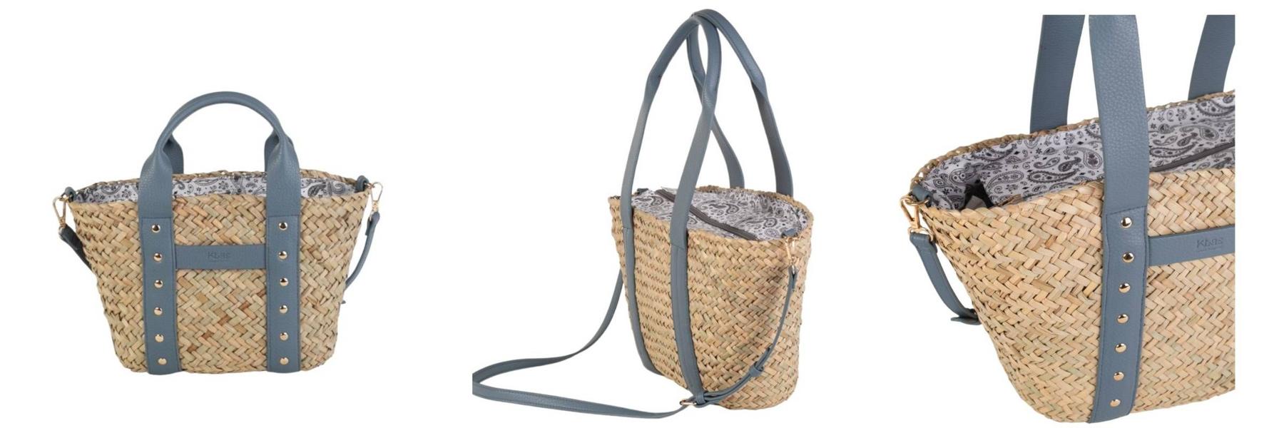 Bolso de mano azul con tachuelas