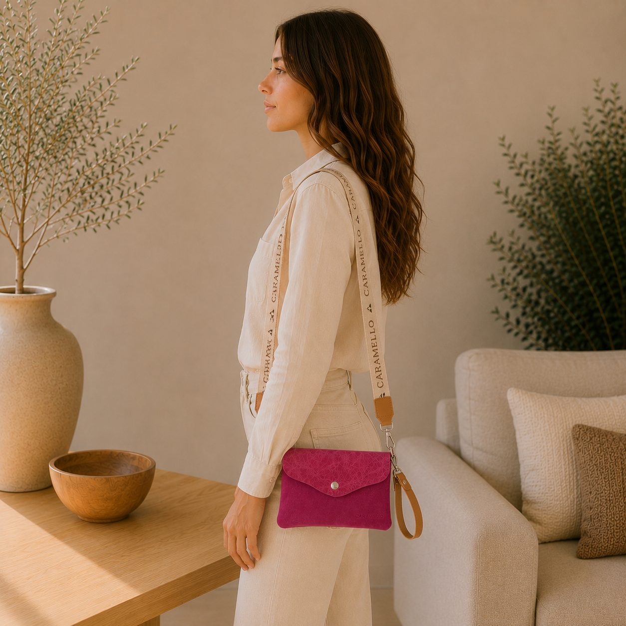 Bolso de piel fucsia