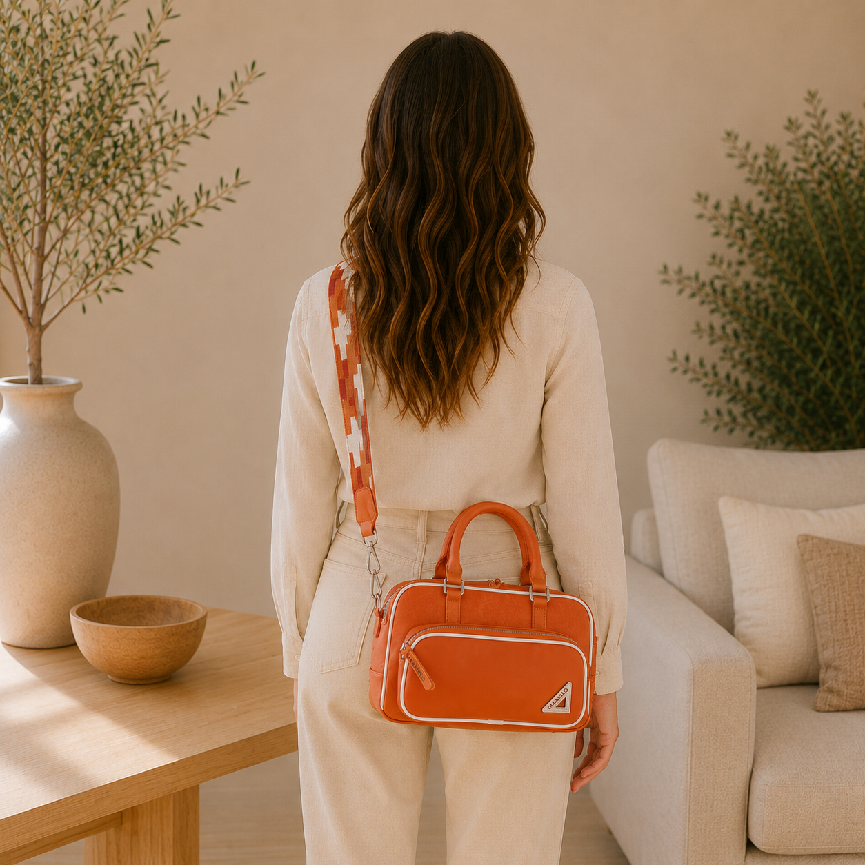 Bolso de piel naranja