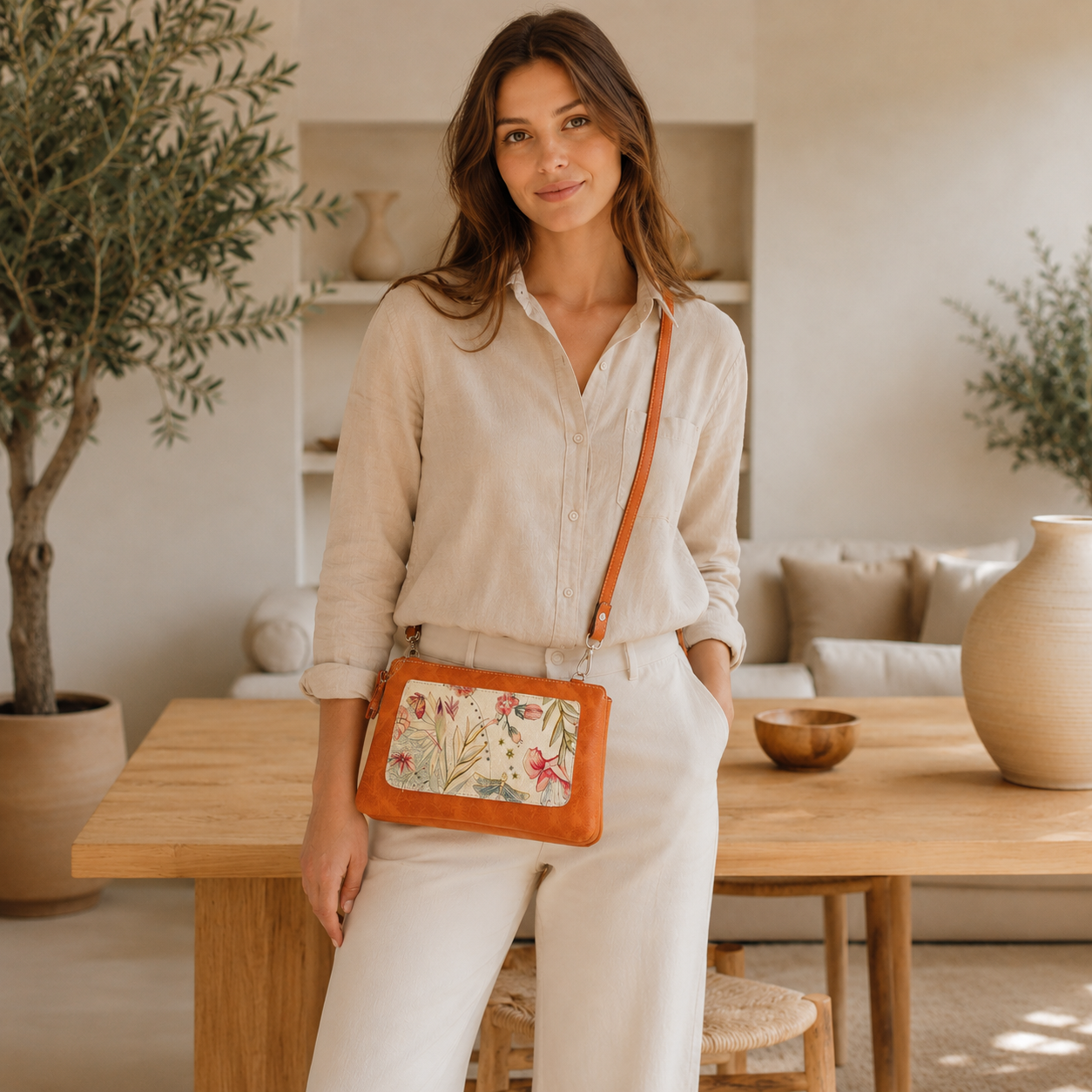 Bolso de cuero con diseño Naranja Bandolera