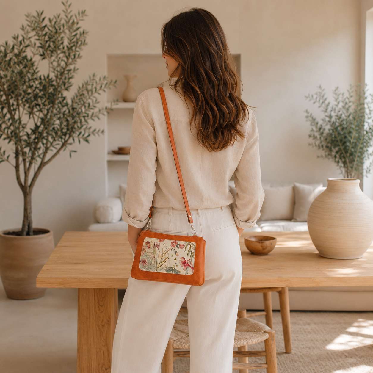 Bolso de cuero con diseño Naranja Bandolera