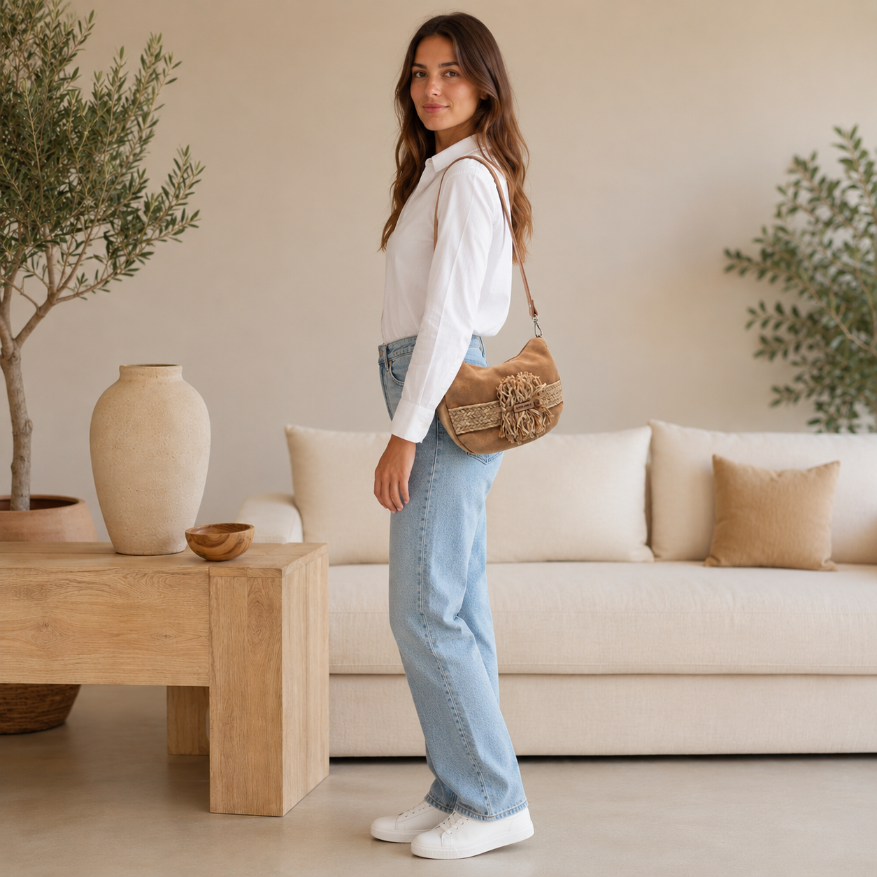 Bolso de hombro color camello