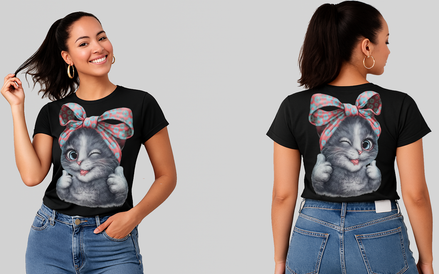 Camiseta de gato adulto con lazo rosa y azul