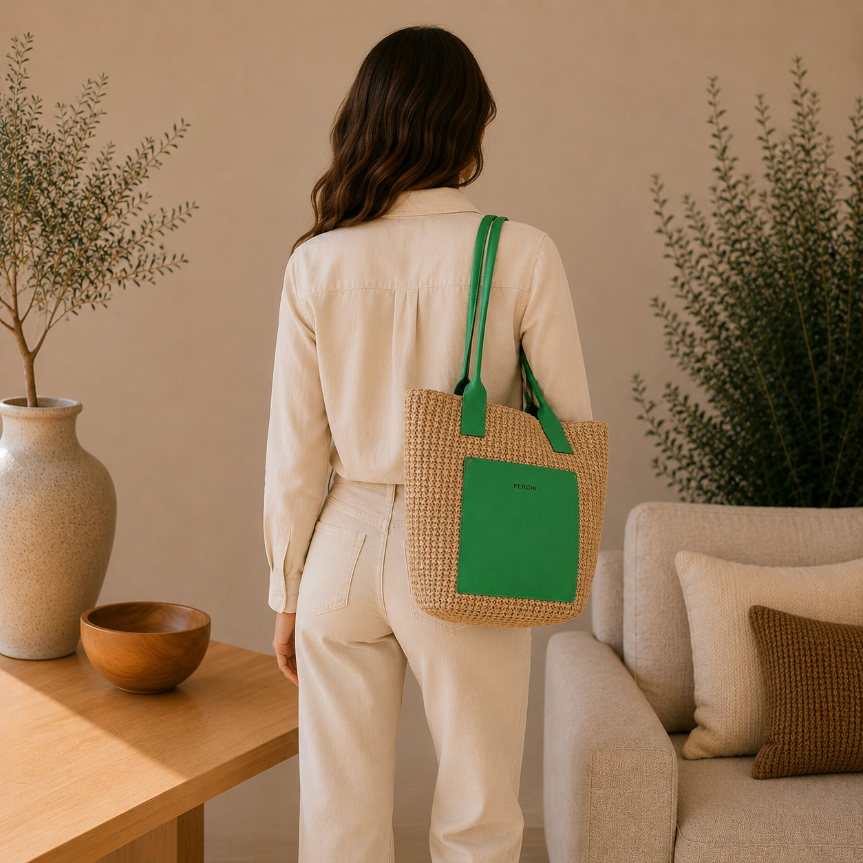 Bolsa verde de dos materiales