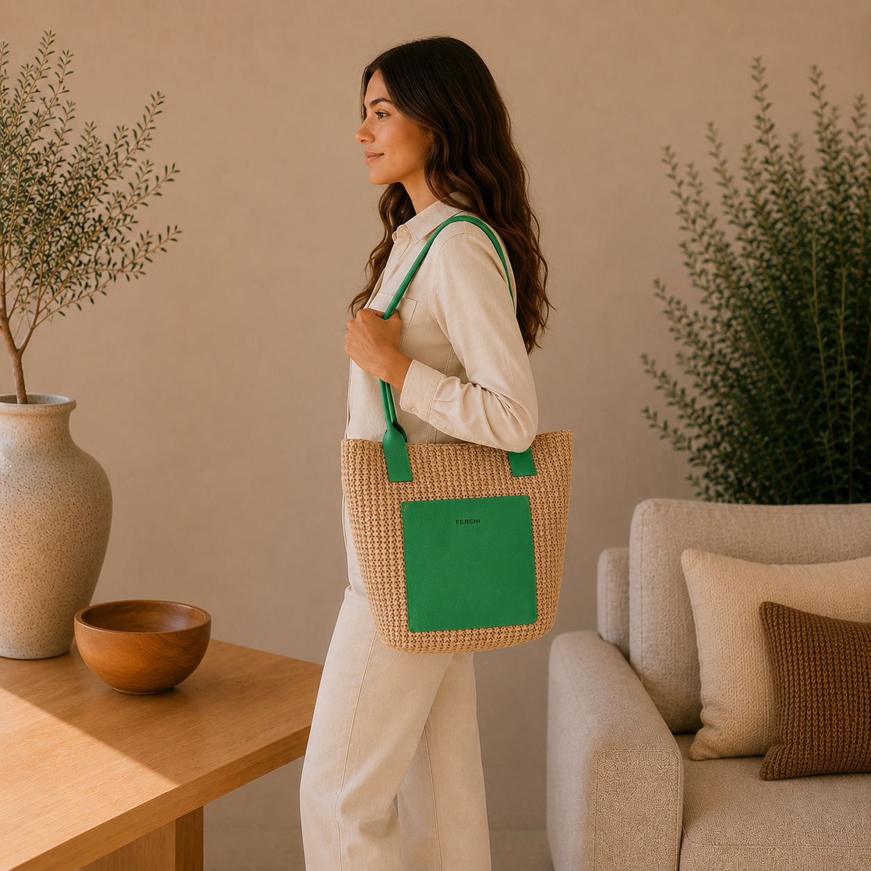 Bolsa verde de dos materiales