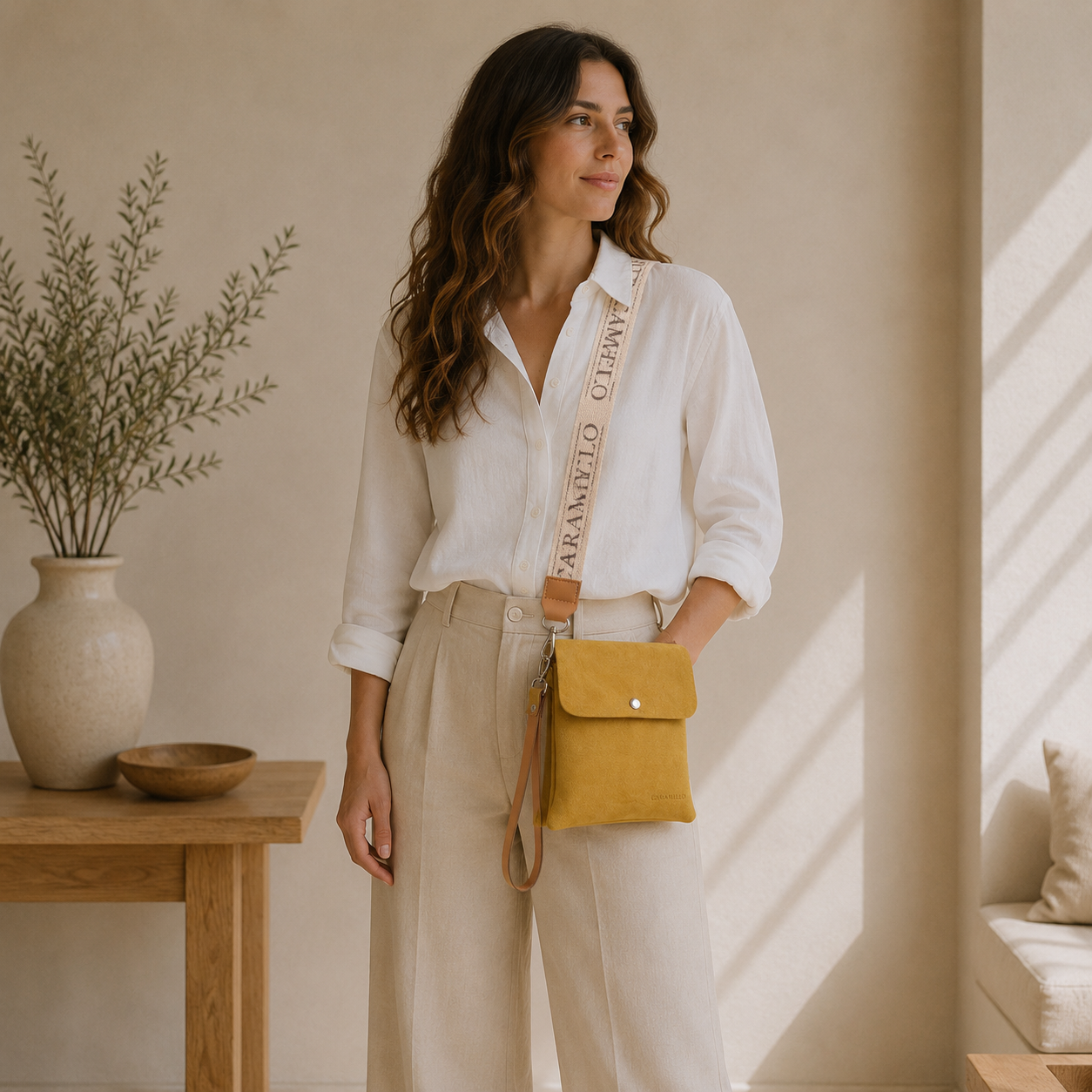 cartera de cuero amarilla