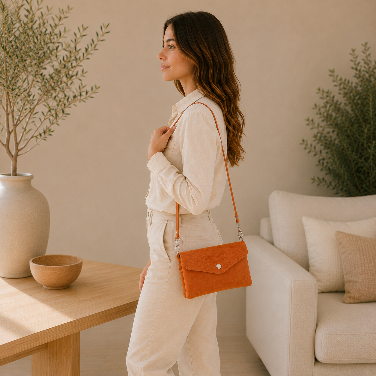 Bolso de piel naranja