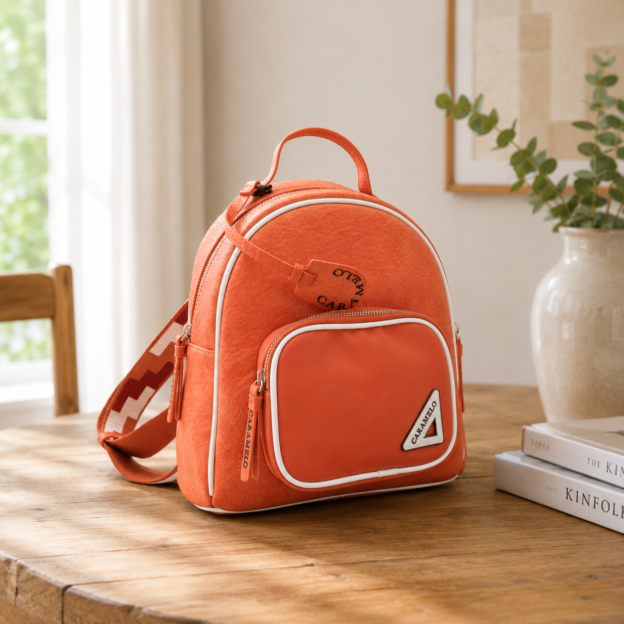 Mochila de cuero naranja