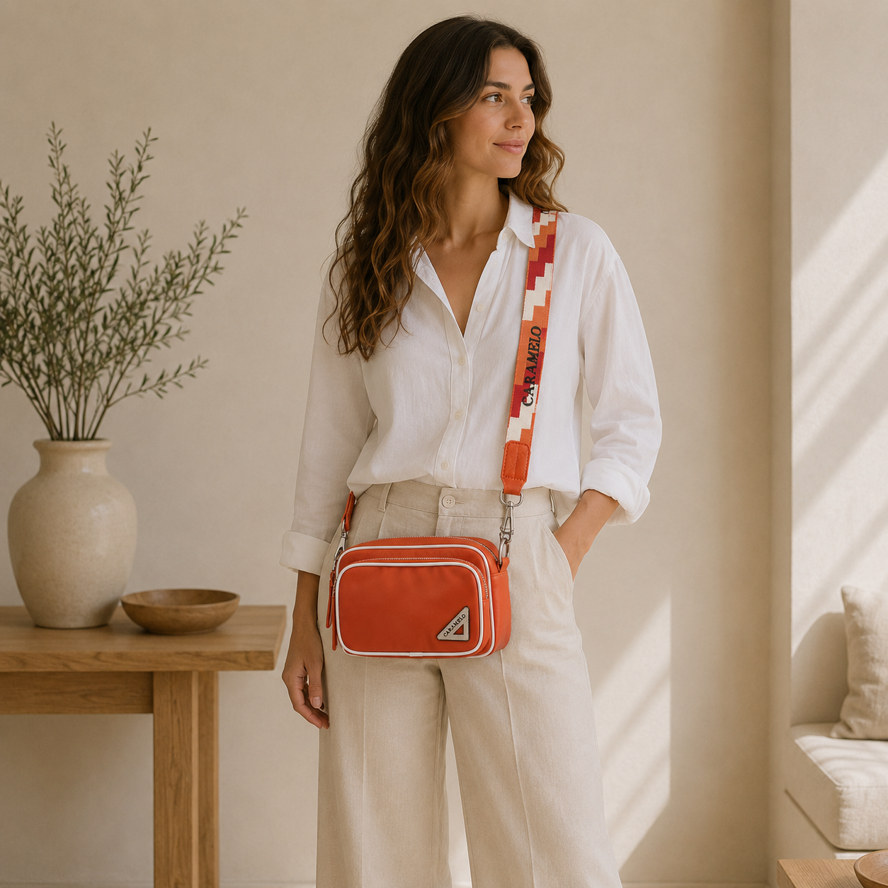 bolso de cuero naranja