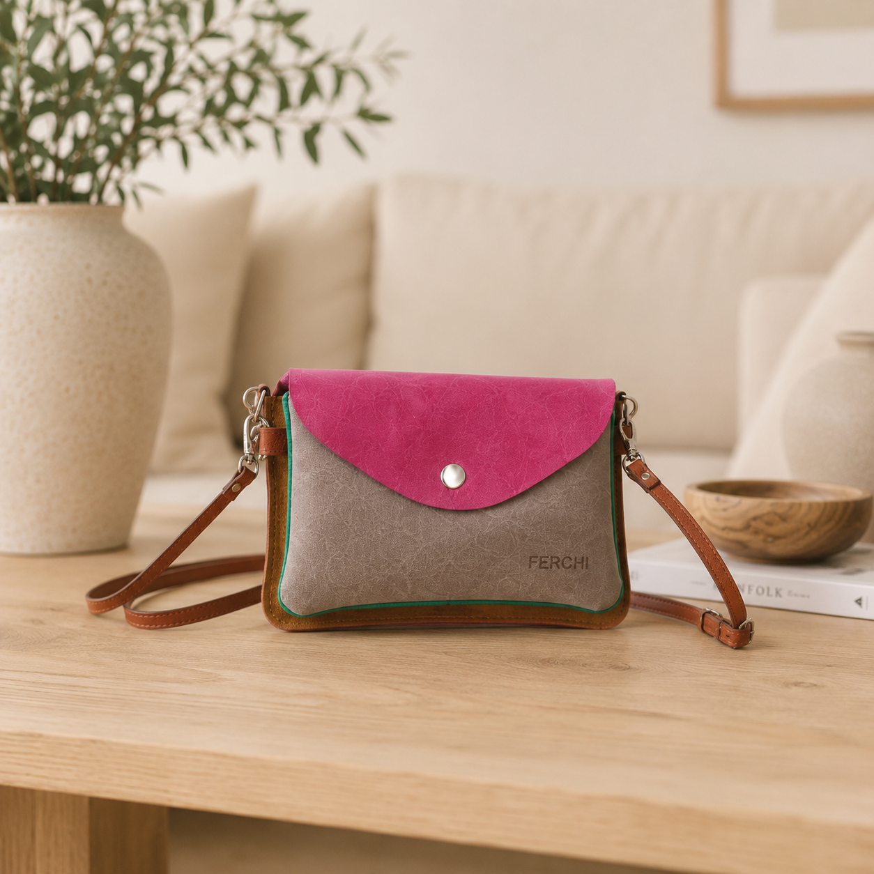 Bolso de hombro de piel bicolor