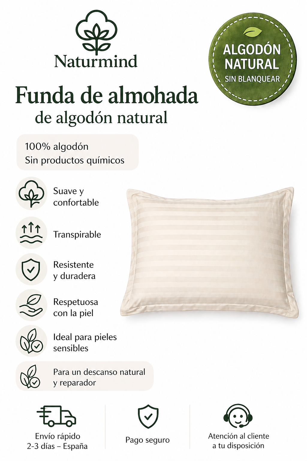 Funda de almohada de algodón