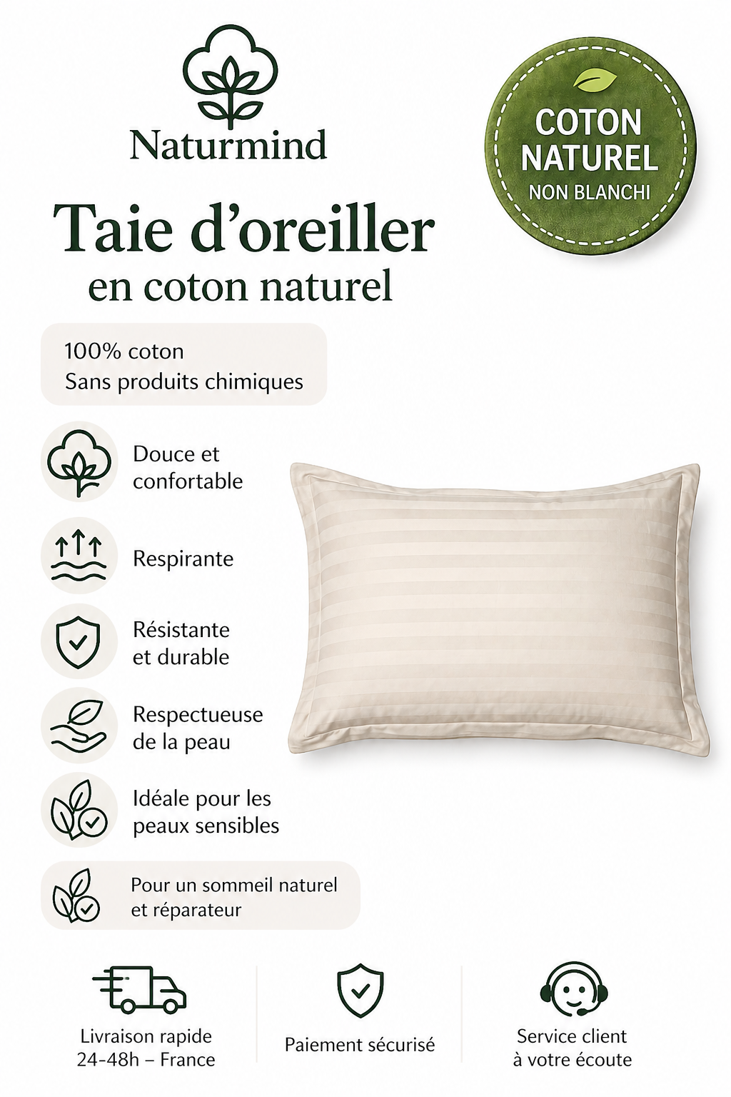 Funda de almohada de algodón